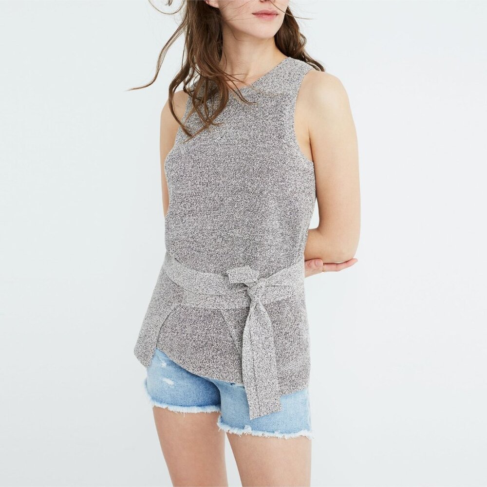 Madewell Tie Wrap Sweater Tank Womens Large Marled Gravel‎ Coastal Vacation